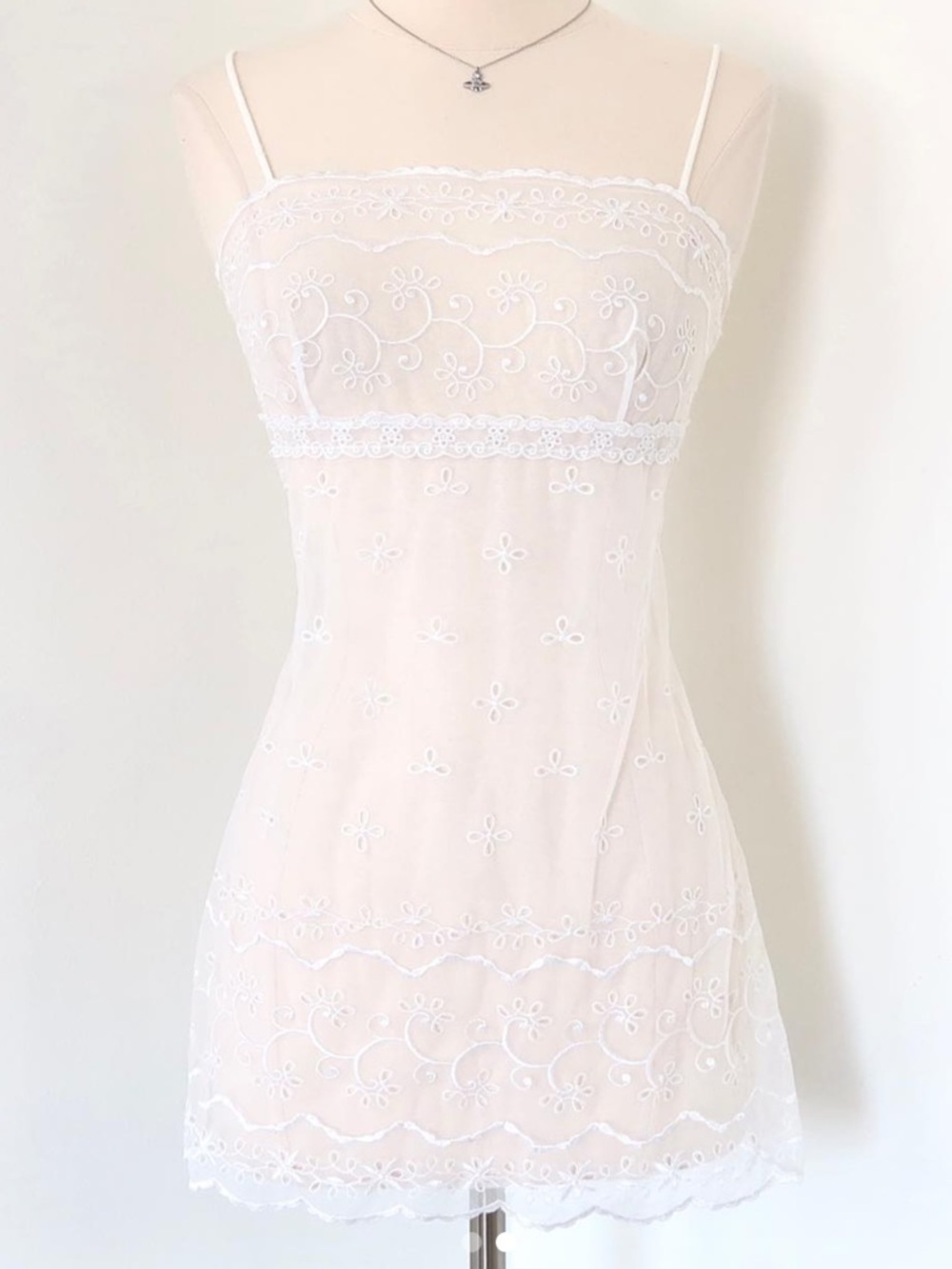 Victoria’s Secret White Milkmaid Nylon Blend Eyelet Slip Dress Size Small Y2K